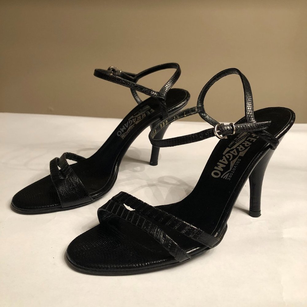 Salvatore Ferragamo Black Alligator Print Sandal